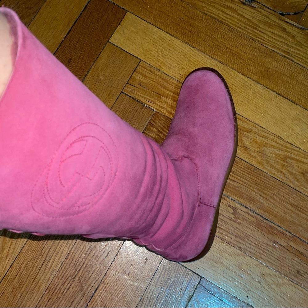 GUCCI Interlocking GG Logo Fur & Suede Riding Winter Boots- wear tall or folded - Picture 2 of 7